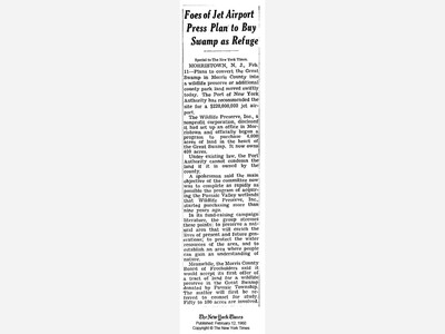 Feb 12, 1960 - Foes of Jet Airport Press Plan to Buy Swamp as Refuge