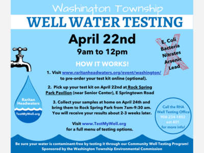 Well Water Testing Pickup, April 22nd for Washington Twp Residents