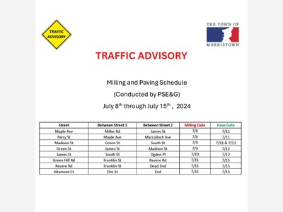 Milling and Paving Schedule (Conducted by PSE&G) July 8th through July 15th, 2024