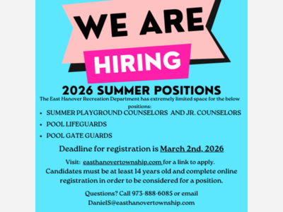 2026 Summer Positions East Hanover Recreation Department