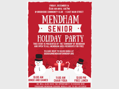 Mendham Township Invites all Area Seniors to Holiday Party & Free Lunch!